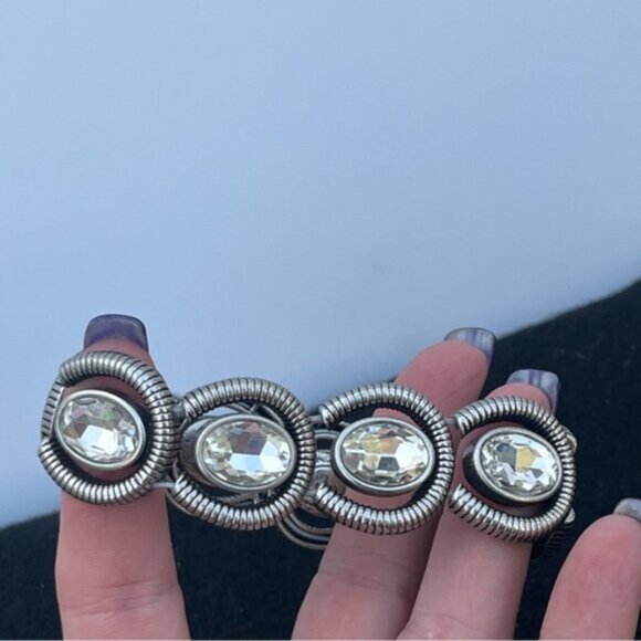 Lia Sophia Coil Clear Cut Crystals Silvertone Stretch Bracelet - Picture 2 of 6
